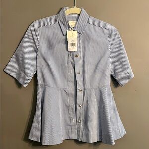 Kate Spade Blue and White Striped Button-Up Blouse NWT